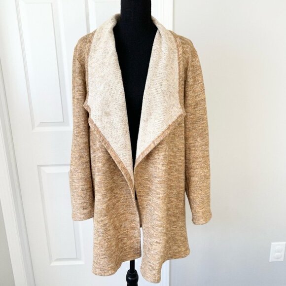 Doe & Rae Tan Waterfall Open Front Cardigan Jacket - Picture 1 of 15